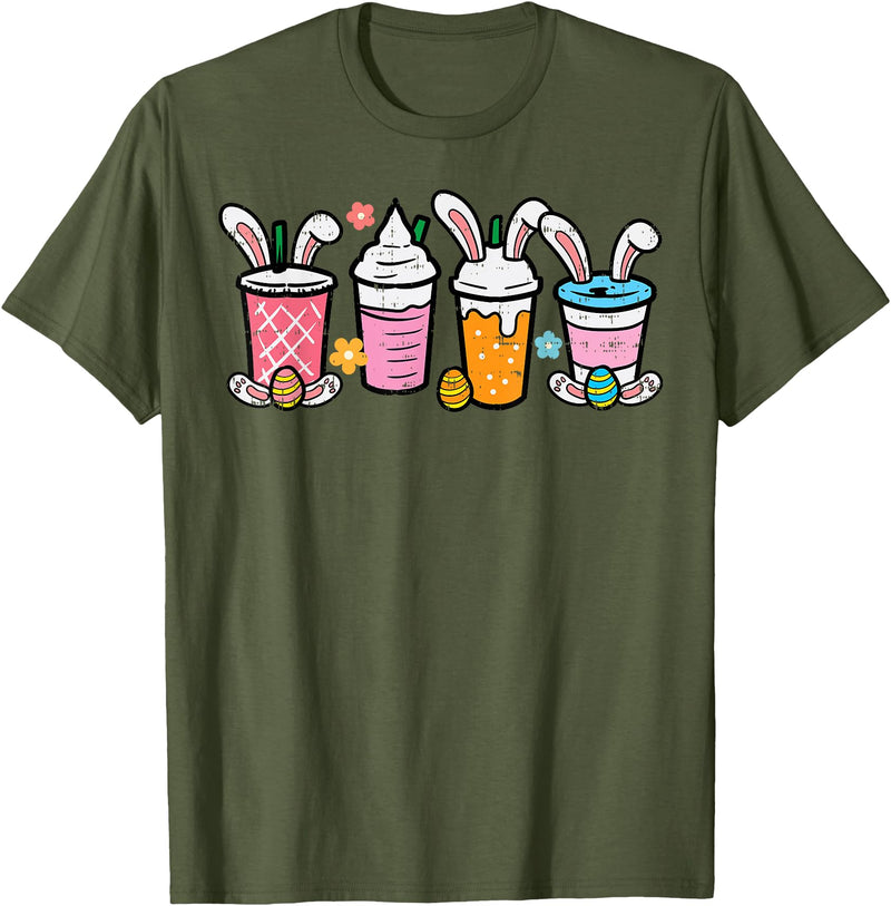 Easter Coffee Iced Latte Bunnies Cute Rabbit Men Women Kids T-Shirt in Olive Green