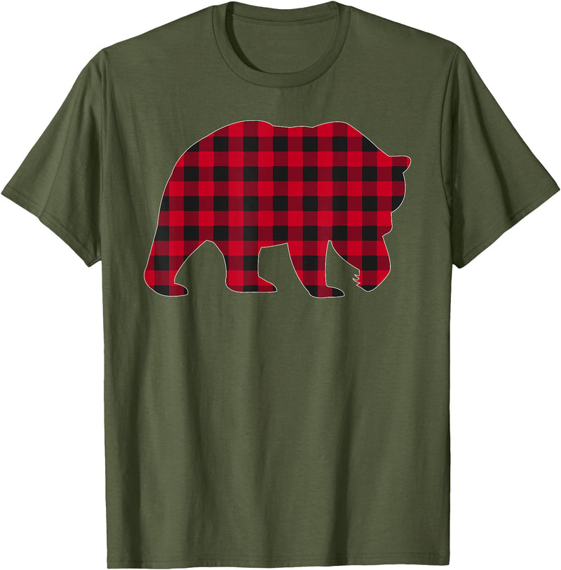 Christmas Family Matching Gift by AAM Red Plaid Bear Christmas Matching Buffalo Family Pajama T-Shirt - Olive Green