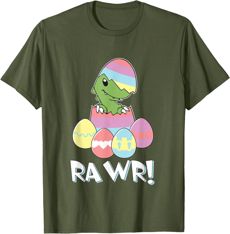 Easter Egg Hunter Dinosaur Dino Easter T-Rex Rabbit Bunny T-Shirt in Olive Green