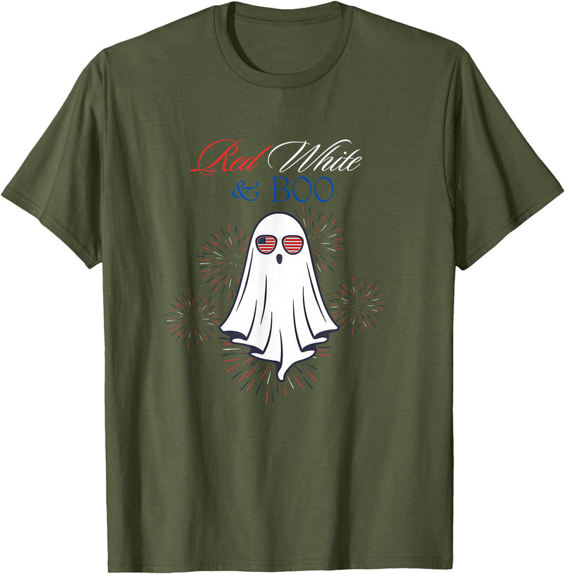 Red White Boo Red White And Boo Ghost 4th Of July Independence Day Top T-Shirt - Olive Green