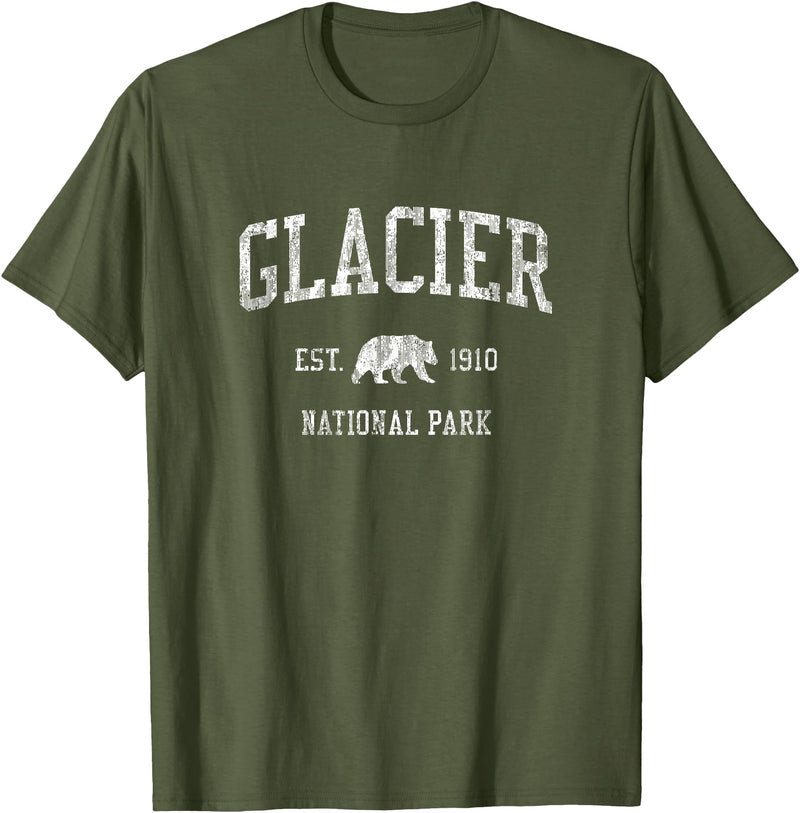 Jim Shorts Glacier National Park T-Shirt Vintage Sports Design Tee T-Shirt - Olive Green
