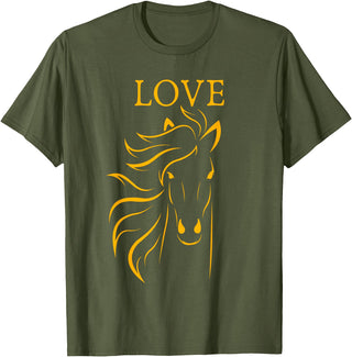 I Love Horses Shirts and Gifts Women and Girls Stylish Love Horse Head T-Shirt - Olive Green