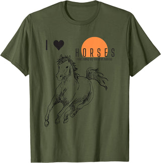 I love riding my horse at sunrise I LOVE HORSES T-Shirt - Olive Green