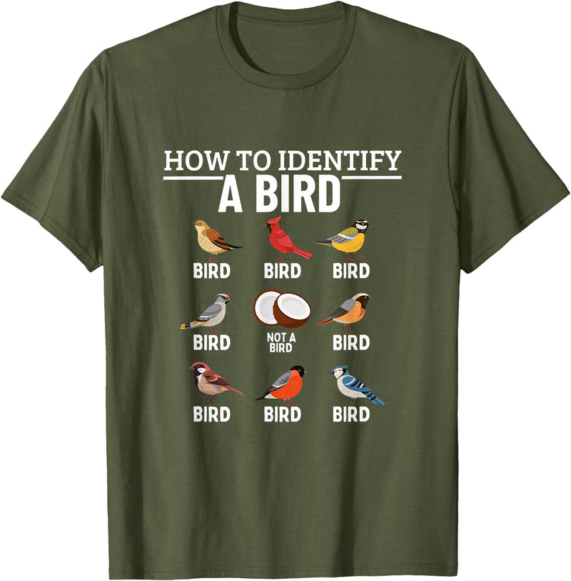 Funny Birding Watch Designs How to Identify A Bird Funny Bird Watching T-Shirt - Olive Green