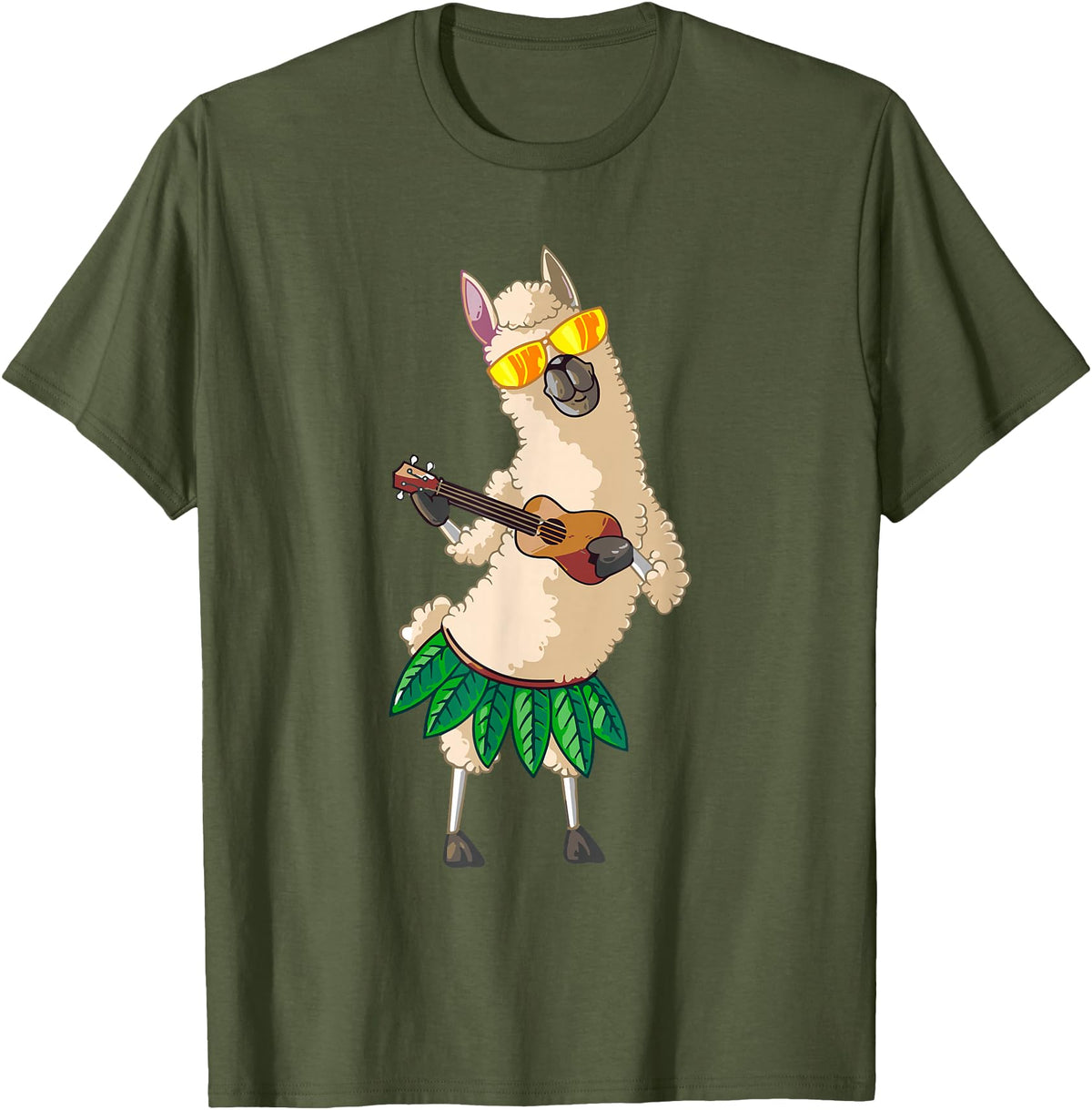 Llama Ukulele Luau TShirt Cute Gifts Llama Ukulele Luau Cute Funny Cool Hawaii Alpaca Gift T-Shirt - Olive Green