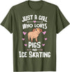 Pigs Memme Pigs And Ice Skating Gifts for Girls Women T-Shirt - Olive Green