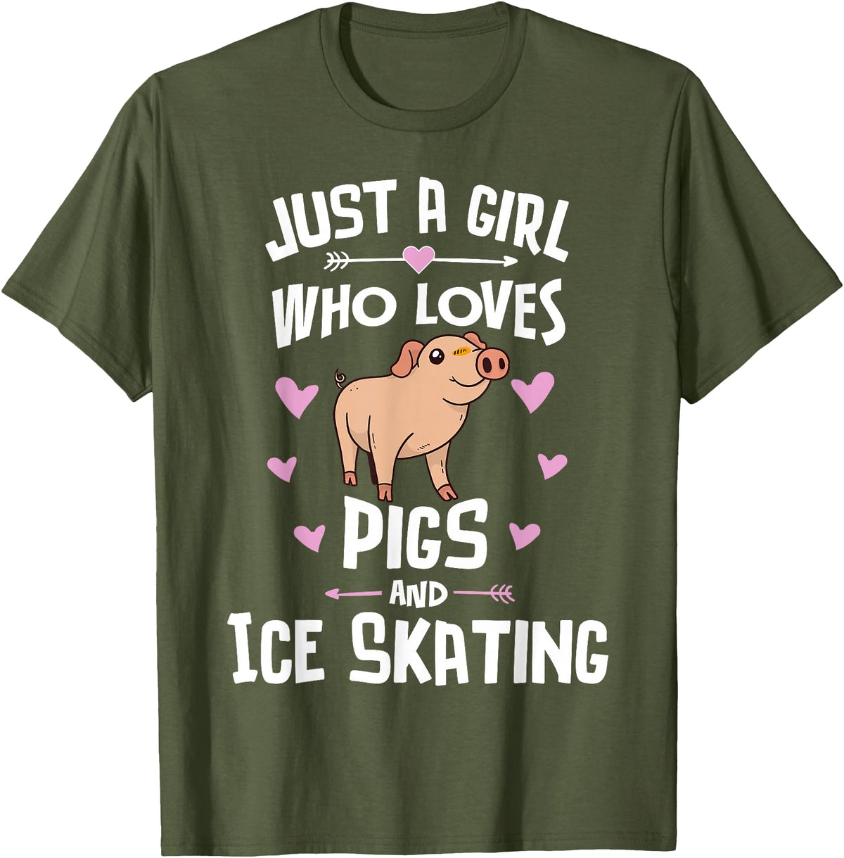 Pigs Memme Pigs And Ice Skating Gifts for Girls Women T-Shirt - Olive Green
