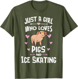 Pigs Memme Pigs And Ice Skating Gifts for Girls Women T-Shirt - Olive Green