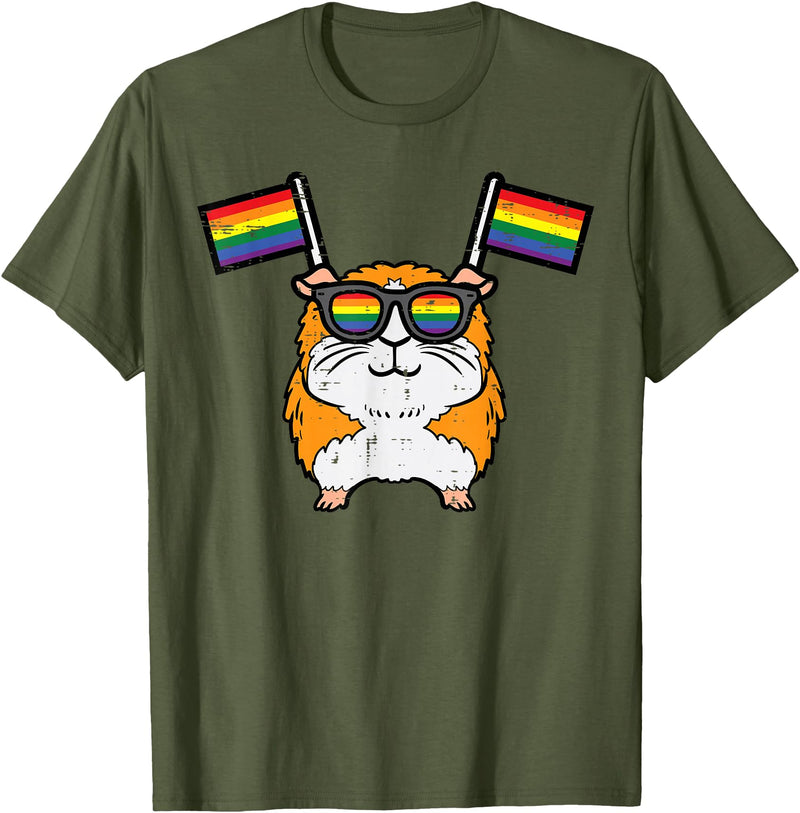 Gay Pride Shirts LGBTQ Ally LGBT Men Women Gift Gay Guinea Pig Rainbow Flag LGBT Pride Month Men Women Kids T-Shirt - Olive Green