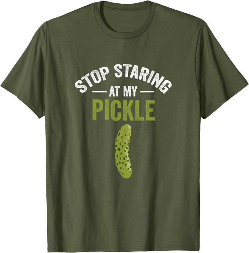 Dill Pickle Costume Adult Stop Staring At My Pickle Halloween Pickle Costume Adult T-Shirt - Olive Green