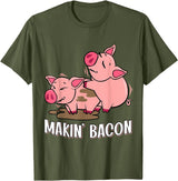 Funny sayings Farmers organic Farmers Animals Makin` Bacon Pig Bacon Farmer T-Shirt - Olive Green