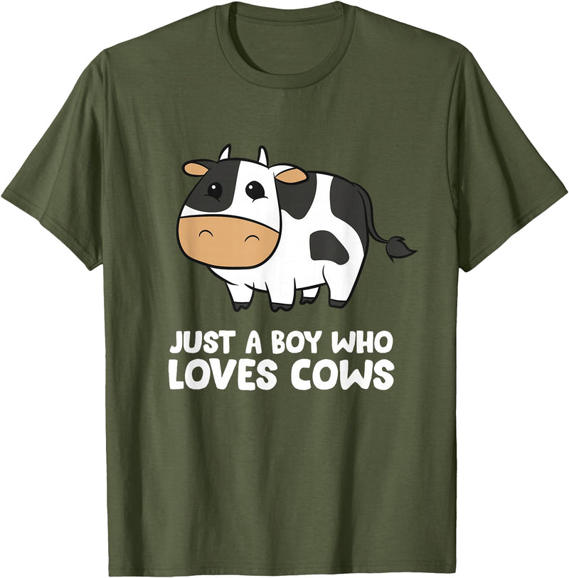 Funny Cow Lover Gifts Just a Boy Who Loves Cows T-Shirt - Olive Green
