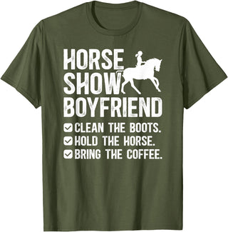 Funny Anniversary For Horse Show Boyfriend Horse Show Boyfriend Funny Equestrian Boyfriend T-Shirt - Olive Green
