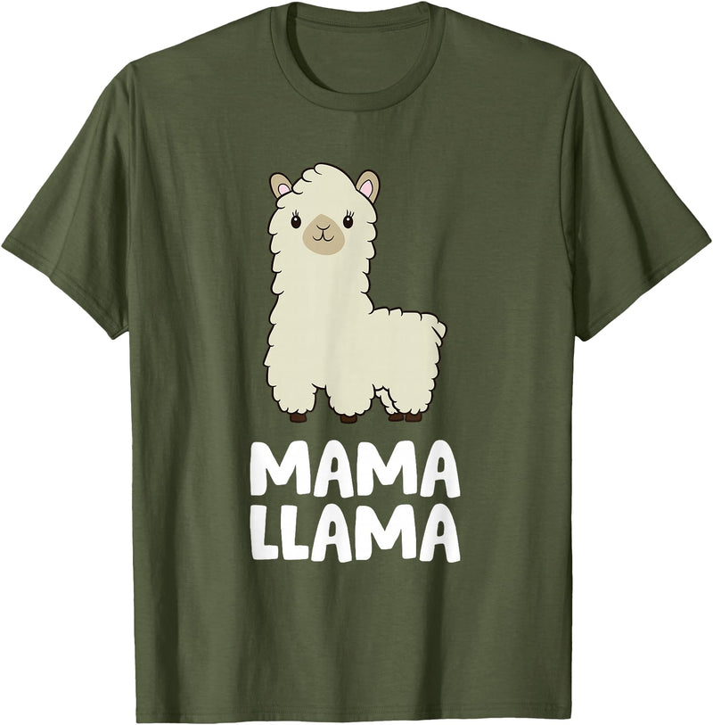 Llama Mama And Llama Papa Gifts Women Llama Mom Mama Llama T-Shirt - Olive Green