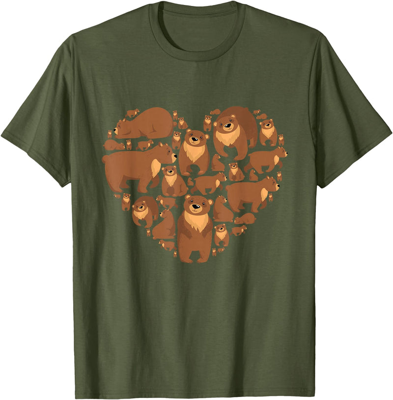 Grizzly Bear lover heart gifts idea Grizzly Bear lover heart bear love camping hiking men women T-Shirt - Olive Green