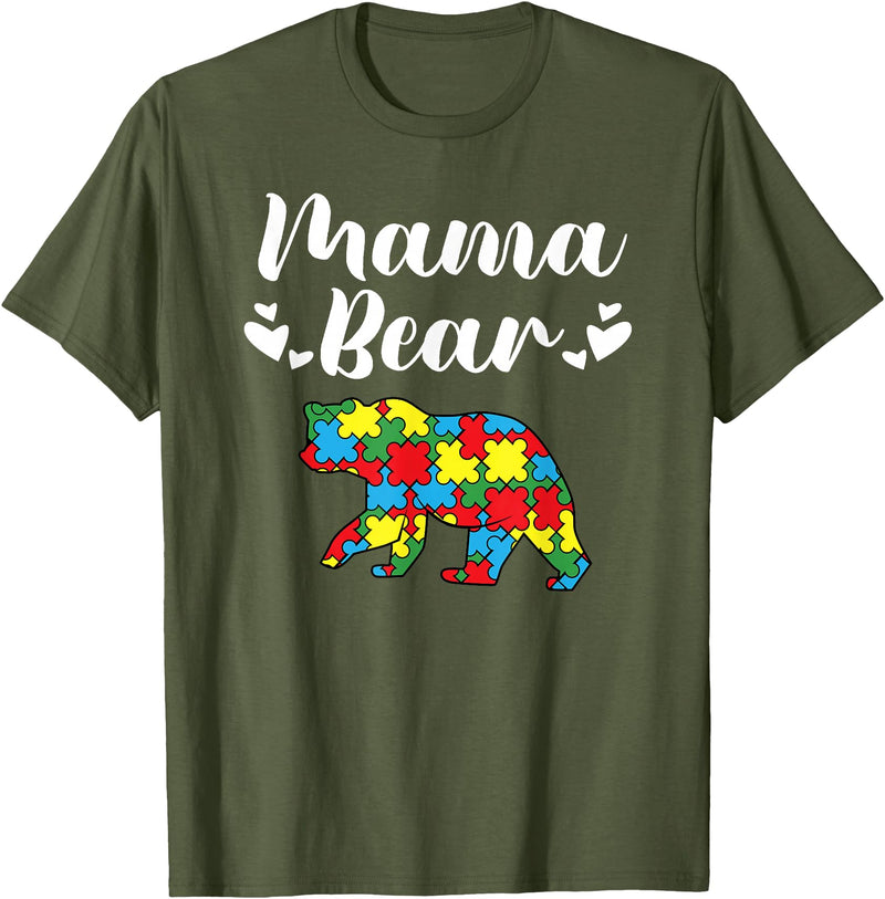 Mama Bear Autism Awareness Mom Puzzle Clothing Co Autism Awareness Mama Bear Proud Autistic Mom T-Shirt - Olive Green