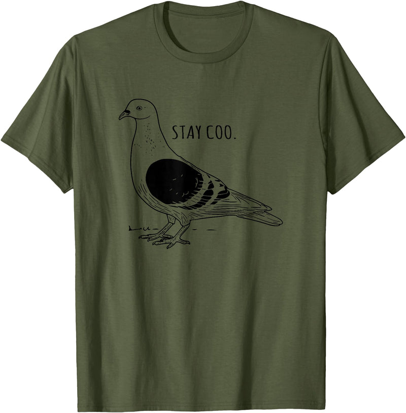 Funny Pigeon Apparel Tee Co. Stay Coo Pigeon Cool Bird Lovers Funny Bird Meme Saying T-Shirt - Olive Green
