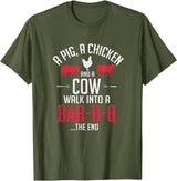 Old Fashioned Joke Teez A Pig A Chicken And A Cow Funny BBQ Joke T-Shirt T-Shirt - Olive Green
