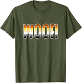"WOOF!" Gay Bear Pride Flag Text T-Shirt