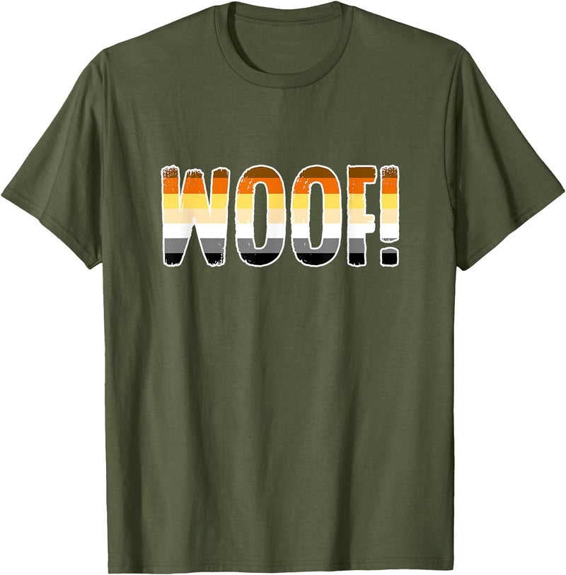 Gay Bear Apparel Woof! - Funny Gay Pride Bear T-Shirt - Olive Green