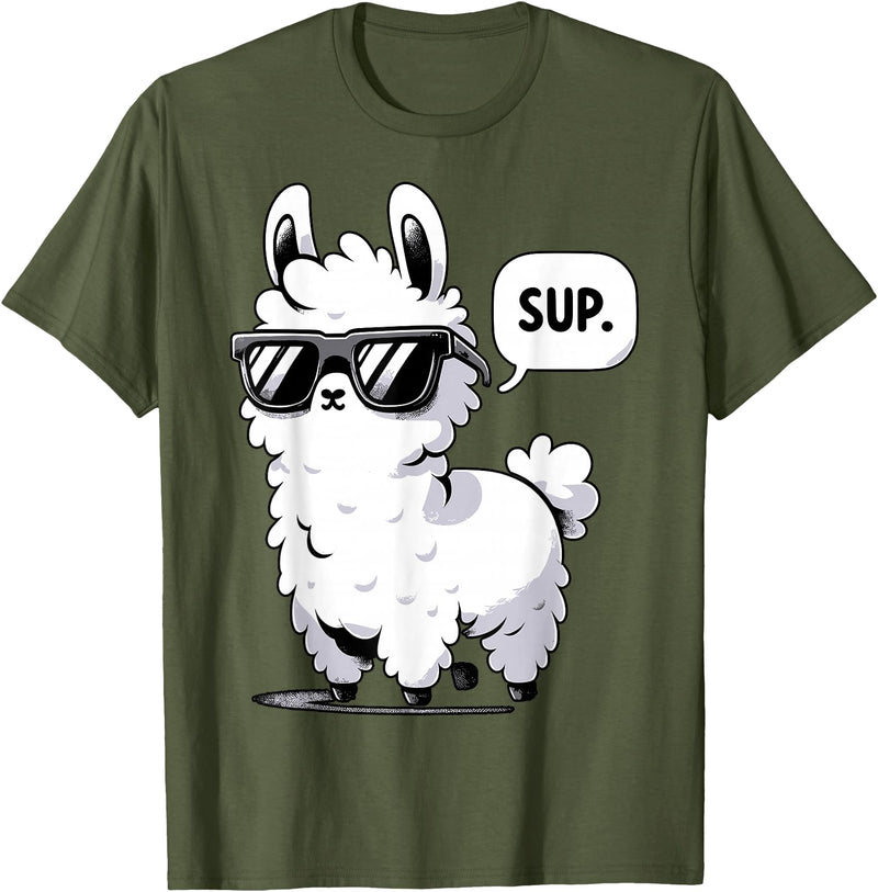 Magical and Funny Llama lover Gifts Alpaca Llama with Sunglasses Sup T-Shirt - Olive Green