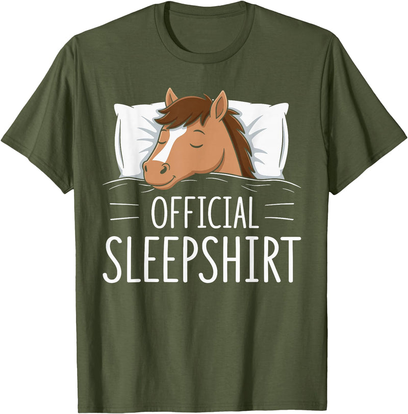 Nightgown Pajama Animals Designs & Gift Ideas Official Sleepshirt Sleeping Horse Lovers Pajama T-Shirt - Olive Green