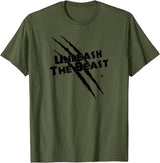UNLEASH THE BEAST Gym Rabbit Workout Motivation T-Shirt in Olive Green