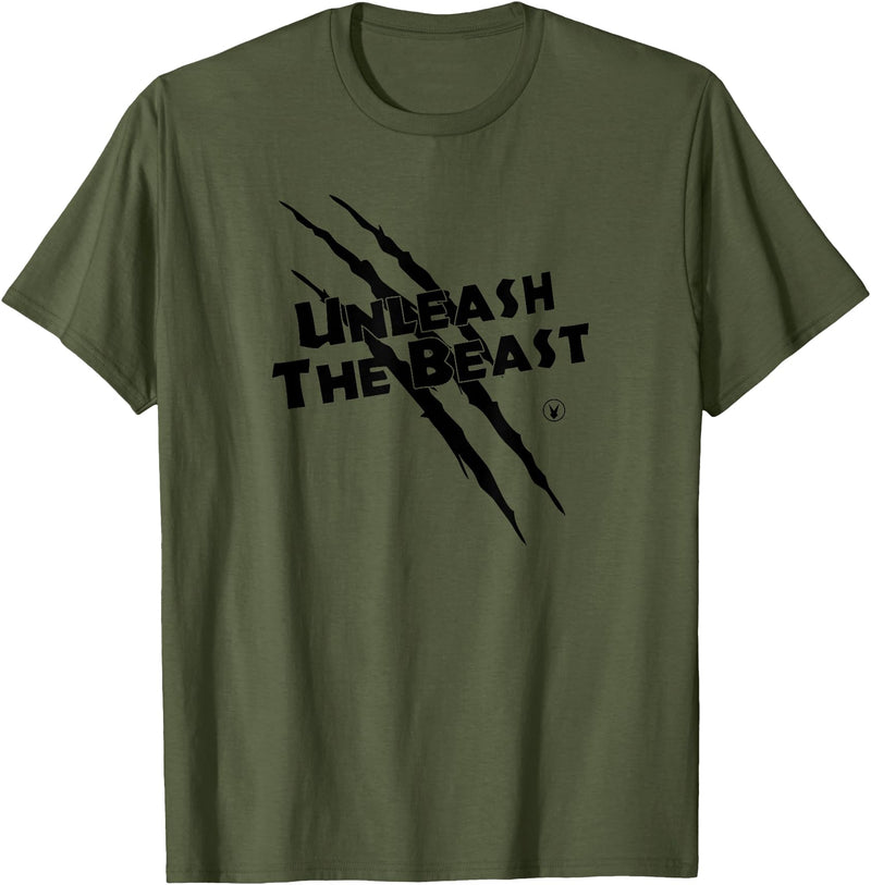 UNLEASH THE BEAST Gym Rabbit Workout Motivation T-Shirt in Olive Green