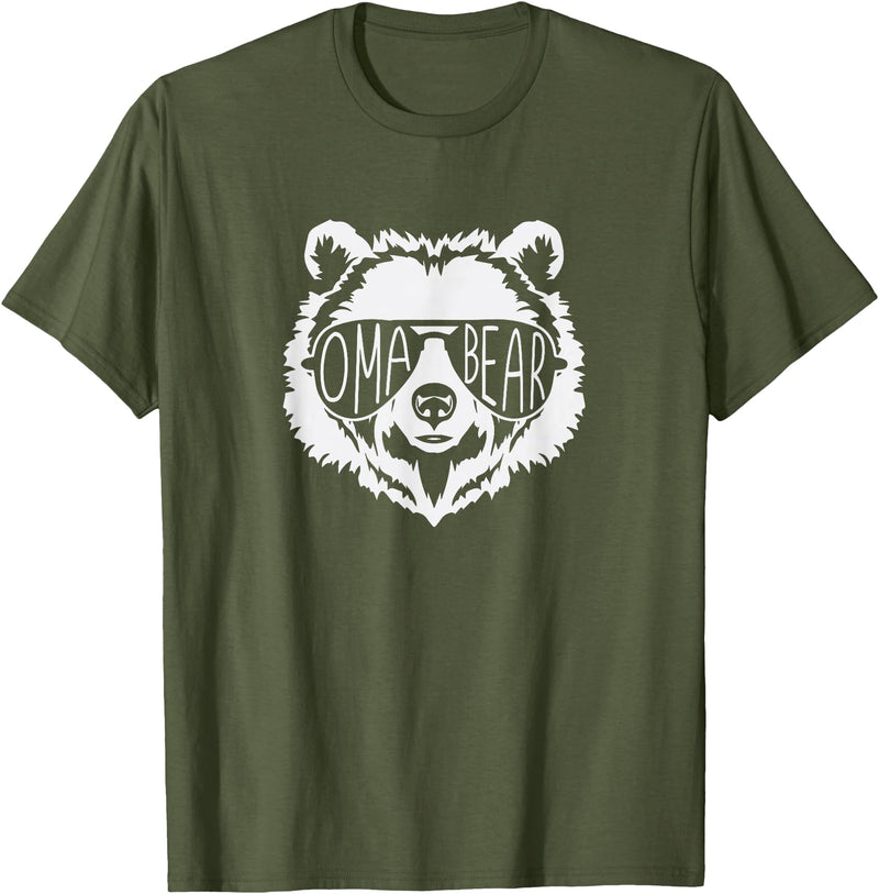 oma Bear Family Apparel Grandma Bear Face with Sunglasses T-Shirt - Olive Green