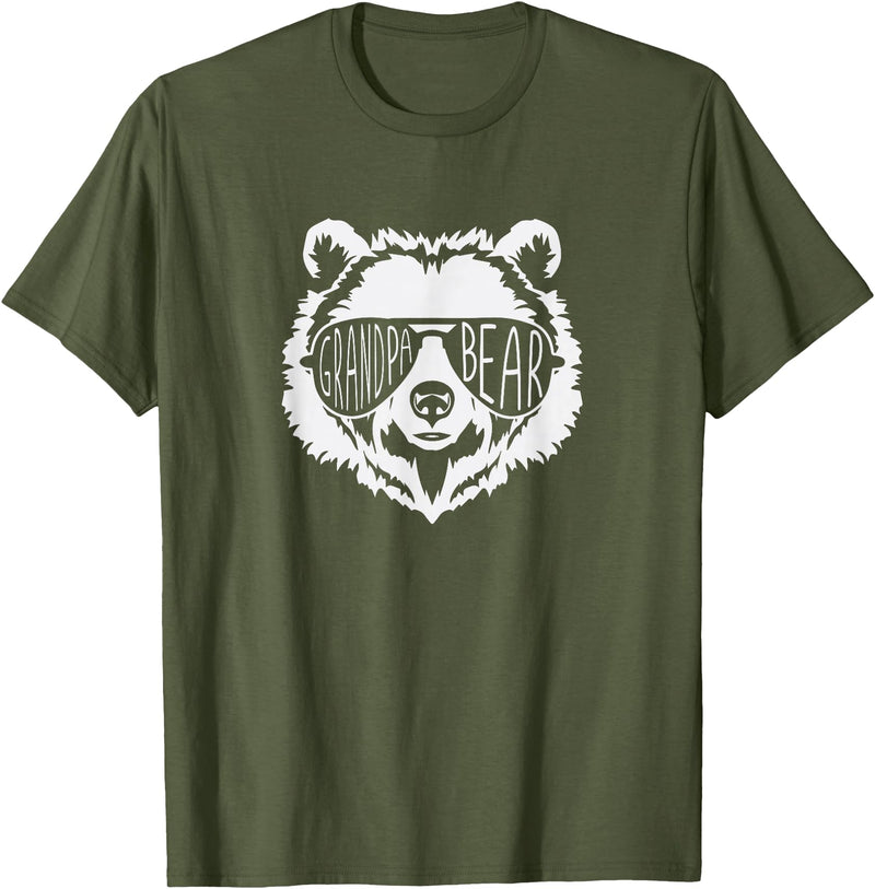 grandpa Bear Family Apparel Grandpa Bear Face with Sunglasses T-Shirt - Olive Green