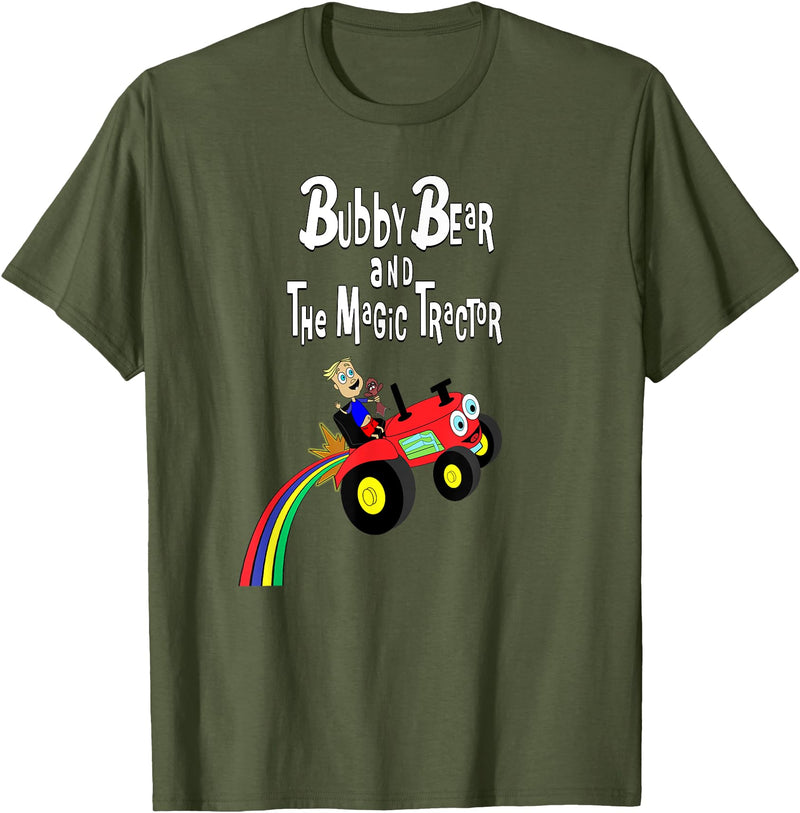 Strange Planet Apparel Bubby Bear and the Magic Tractor T-Shirt - Olive Green