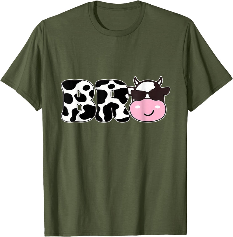 Brother Of The Birthday Girl Cow Family Party Deco Bro of The Birthday Girl Farm Cow Themed Family Matching T-Shirt - Olive