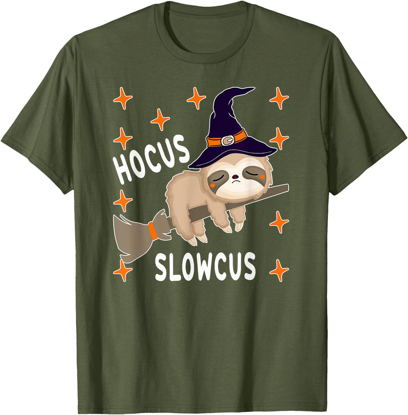 Funny Sloth Witch Halloween Costume 2021 Hocus Slowcus Cute Funny Sloth Halloween 2021 Costume Gift T-Shirt - Olive Green