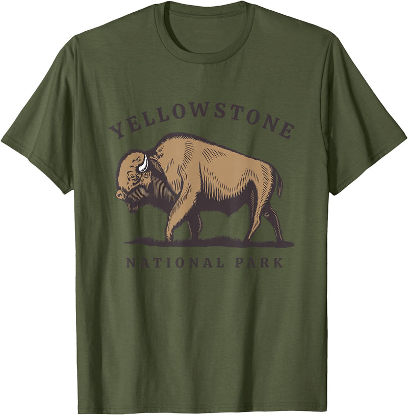 Yellowstone National Park Bison Clothing Co Yellowstone National Park Wyoming Buffalo Bison T-Shirt - Olive Green