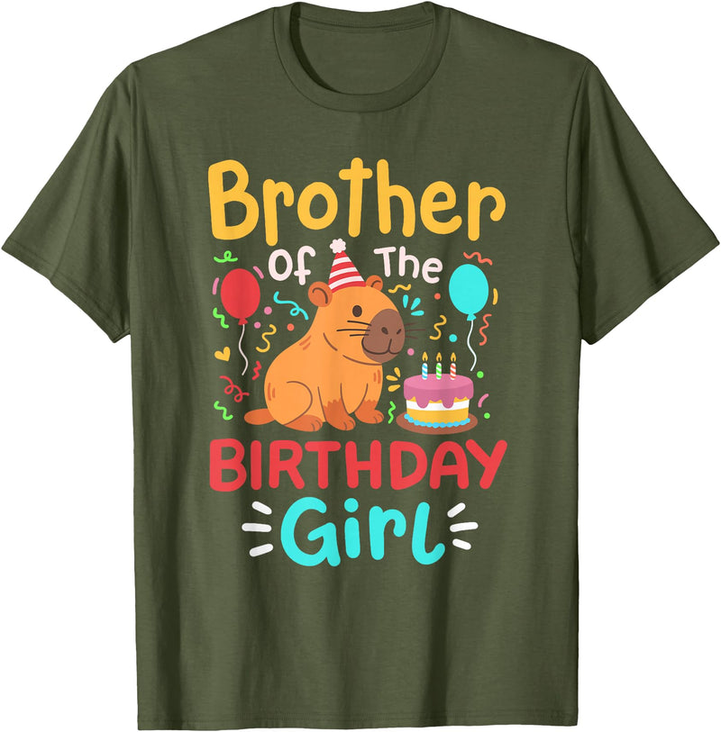 Cute Capybara Kids Birthday Party Gifts Shop Brother Of The Birthday Girl Capybara Bday Family Matching T-Shirt - Olive Green