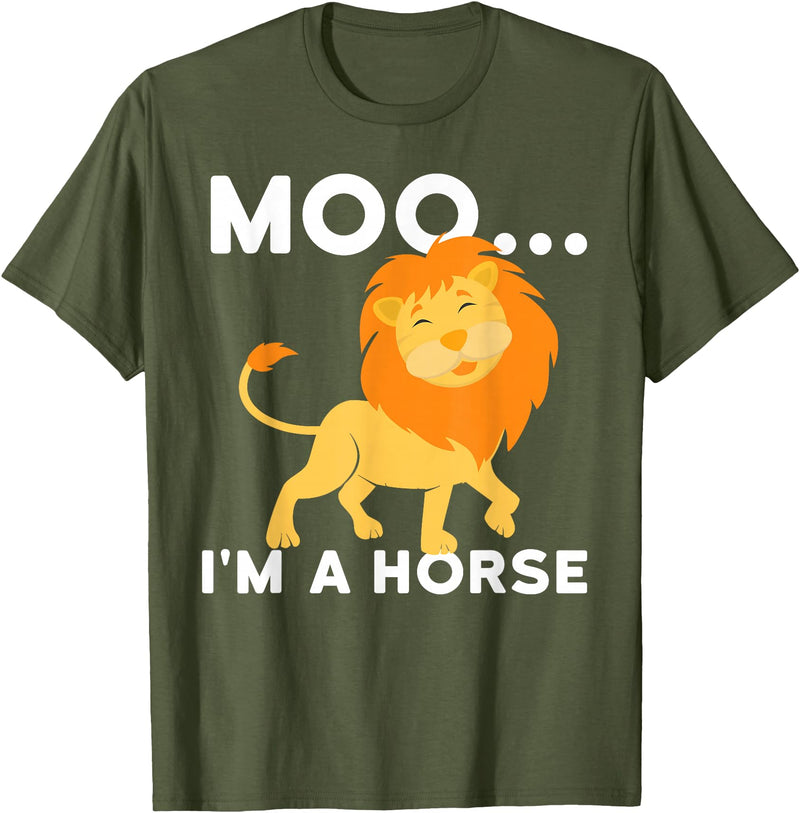 Funny Lion Shirts Moo I'm a horse - lion T-Shirt - Olive Green