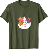 Hipster Animal Merch Co Cute Hipster Guinea Pig Hamster In Pink Eye Glasses Gift T-Shirt - Olive Green