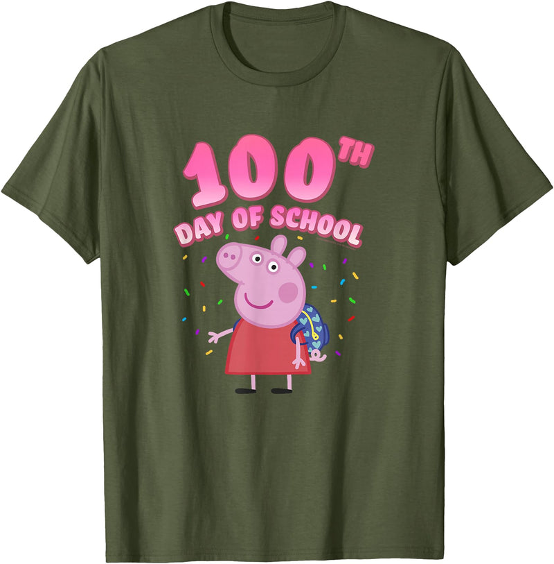Peppa Pig 100th Day Of School Celebration Confetti T-Shirt - Olive Green