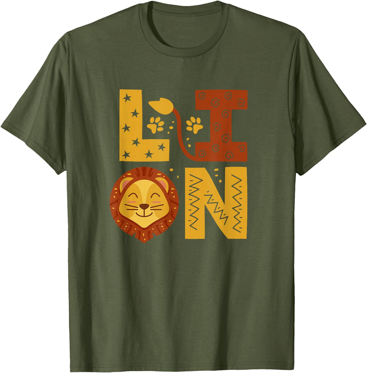 SHIRTSIDE Lion Lion Wild Animal Lover T-Shirt - Olive Green