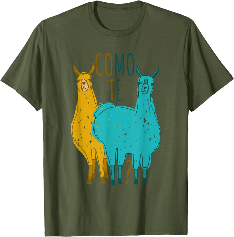 Funny Llama T-Shirt Como Te Llamas Funny Spanish Joke Llama Shirt Tee T-Shirt - Olive Green