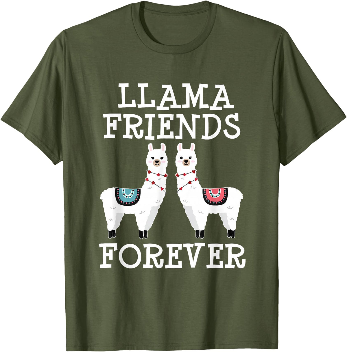 Llama Friendship Girls Llama Friends Girls Women Llama Friendship T-Shirt - Olive Green