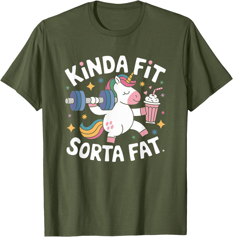Kinda Fit Sorta Fat Gift Funny Gym Weightlifting Kinda Fit Sorta Fat Tshirt Funny Gym Body Cute Bear Retro T-Shirt - Olive Green