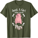 Cool Animal Farmers Year Of Pig Women Girl Designs Funny Just A Girl Who Loves Pigs Gift | Cute Mini Piggy Kids T-Shirt - Olive Green
