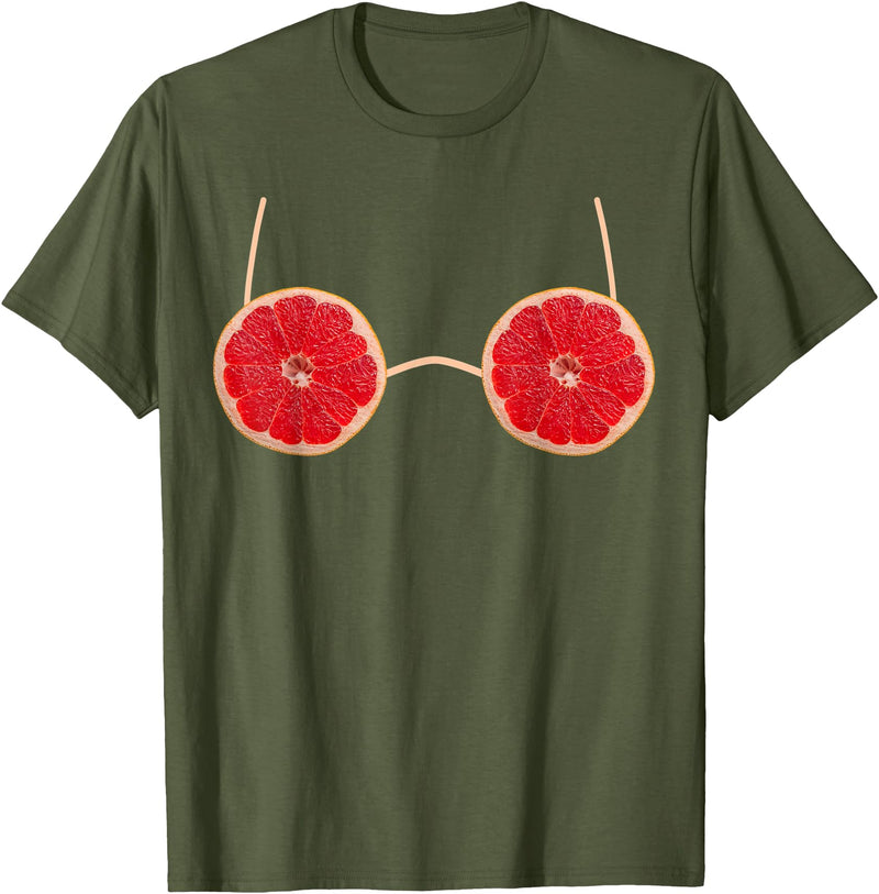 SH Halloween Lazy Costumes Grapefruit Bra Costume Women Cute Fruit Halloween Costume T-Shirt - Olive Green