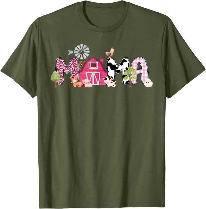 Farm Cow Gender Reveal First Birthday Family Mama Farm Animal Birthday 1st Family Matching Party Mom T-Shirt - Olive Green