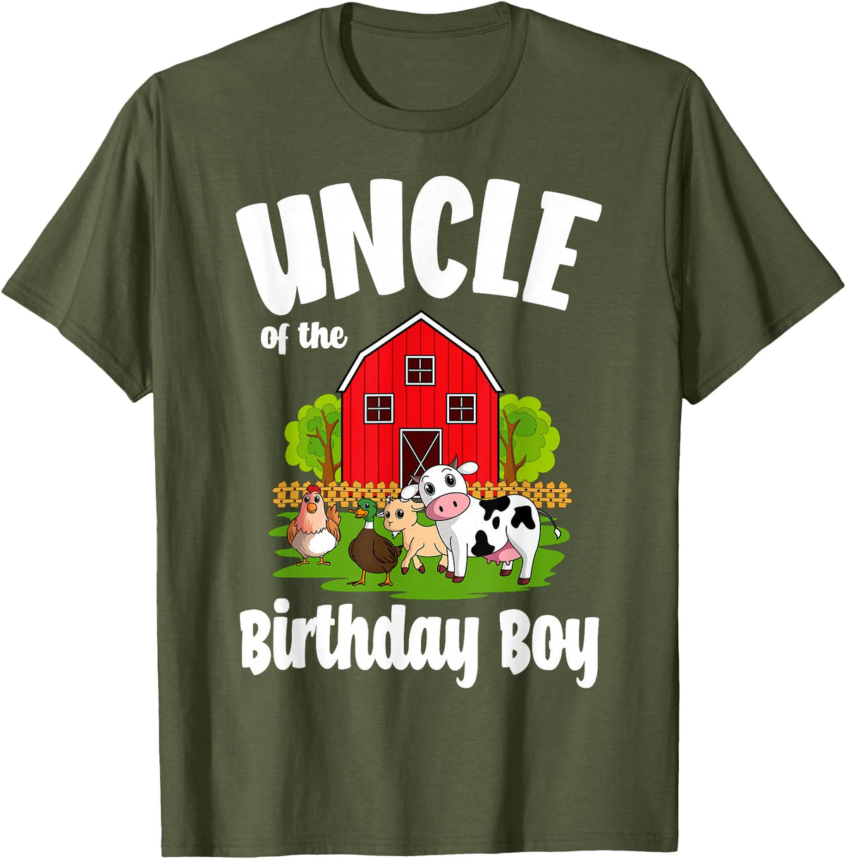 Birthday Boy Farm Animal Theme Uncle Of The Birthday Boy Farm Animal Bday Party Celebration T-Shirt - Olive Green
