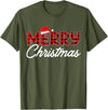Merry Christmas Buffalo t -shir t Merry Christmas Buffalo Plaid Red Santa Hat Xmas Pajamas T-Shirt - Olive Green