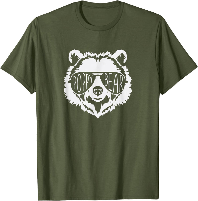 poppy Bear Family Apparel Poppy Bear Face with Sunglasses T-Shirt - Olive Green