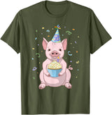 Funny Party Animals Cute Pink Pig Party Hat 50th Birthday Cupcake Gift T-Shirt - Olive Green