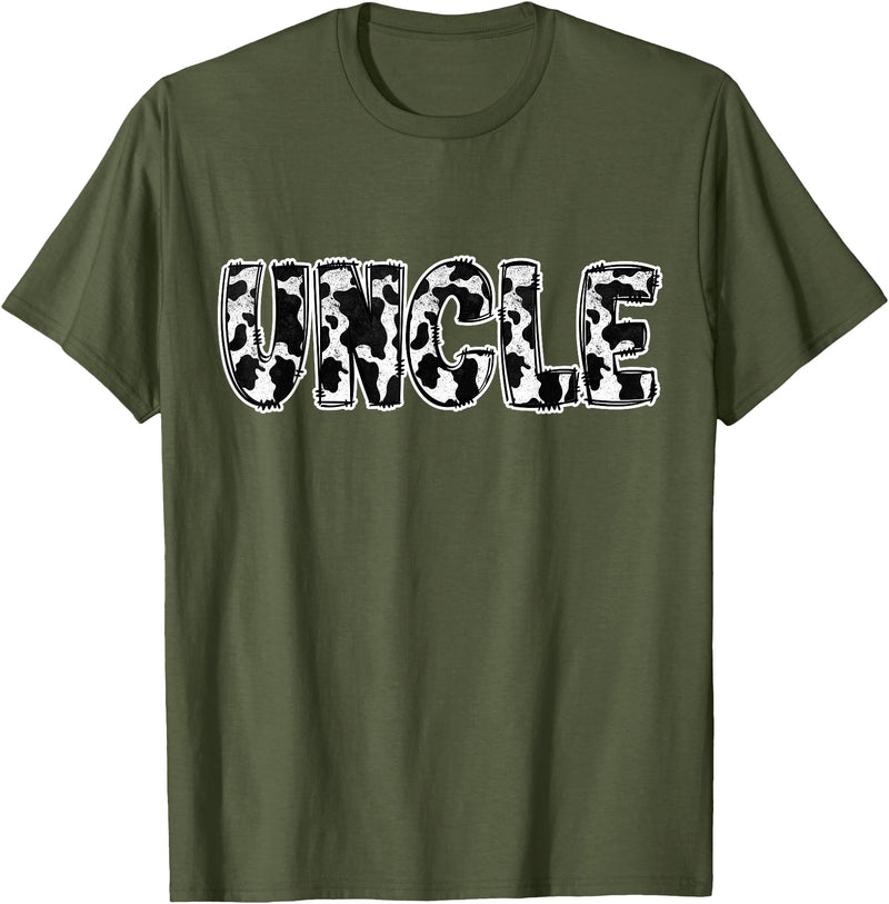 Cow Print Designs for the whole Family Uncle Cow Pattern Cow Print T-Shirt - Olive Green